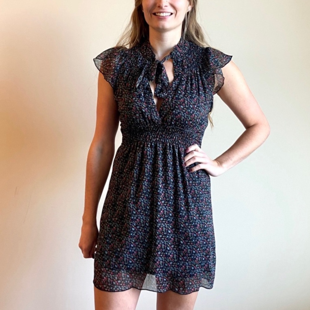 Forever 21 black ditsy floral print mini dress size medium